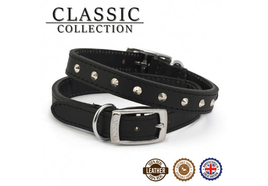 Ancol Leather Collar Studded Black