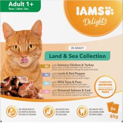 Iams Delights Adult Cat Land & Sea Collection in Gravy 8pk, 85g