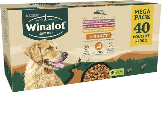 Winalot Meaty Chunks Pouches Mega Pack Mixed Chunks in Gravy 40 Pack 100g