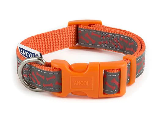 Ancol Collar Reflective Bone Orange 20-30cm