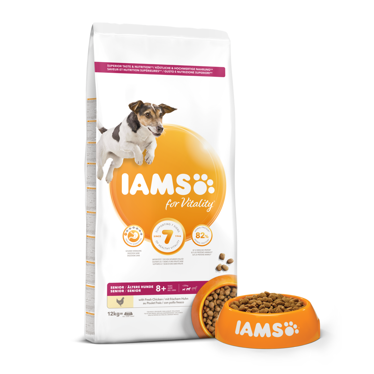 IAMS for Vitality Senior Small & Medium Dog Food with Fresh Chicken 12kg