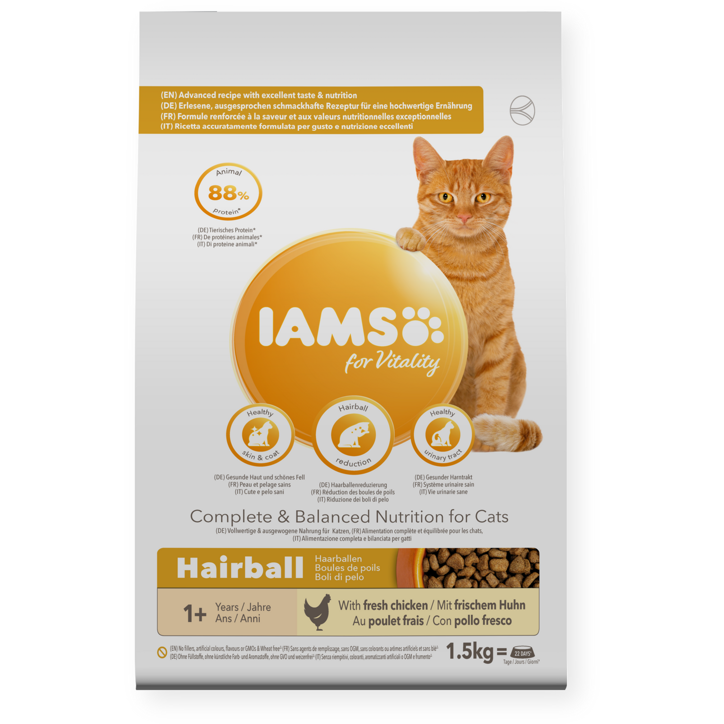 IAMS for Vitality Hairball Cat Food with Fresh chicken 2kg