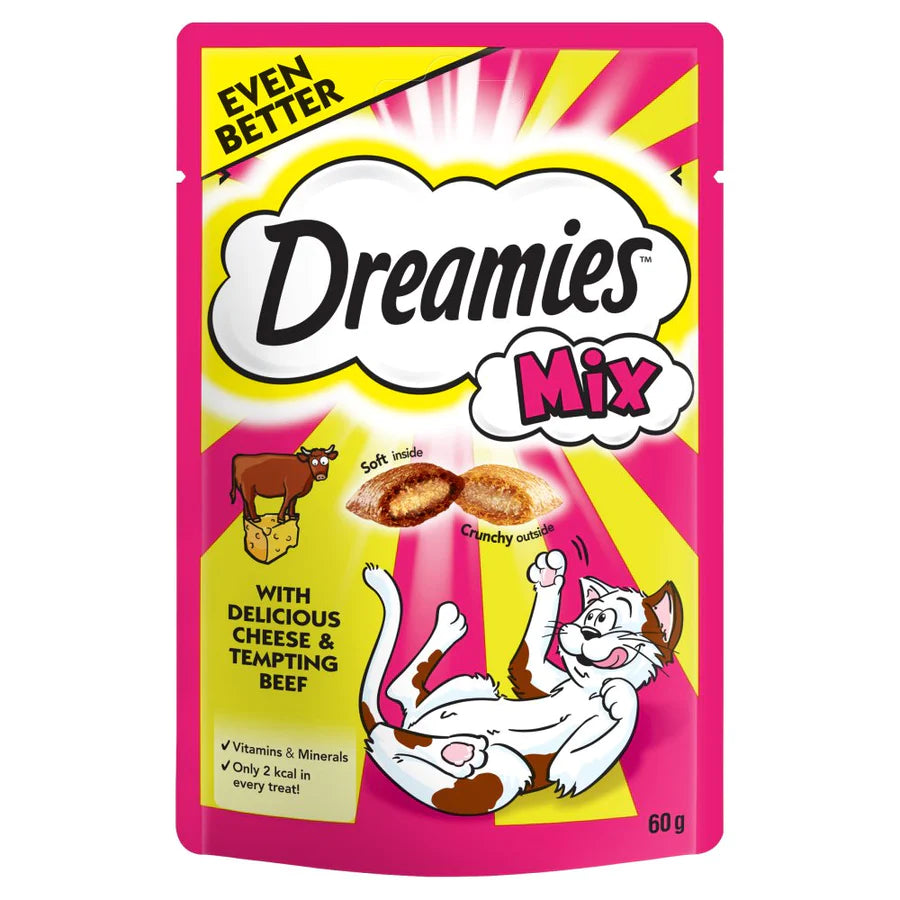 Dreamies Mix Cat Treats with Delicious Cheese & Tempting Beef 60g